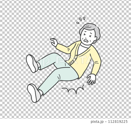 Illustration of an elderly woman falling and falling on her butt 112819225