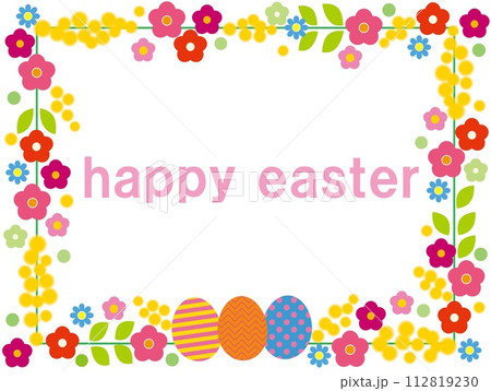 ハッピーイースター　happy easter　花　卵　白背景 112819230