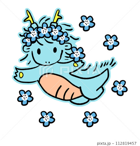 花冠をつけたかわいい龍のイラスト 112819457
