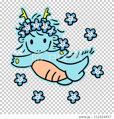 花冠をつけたかわいい龍のイラスト 112819457