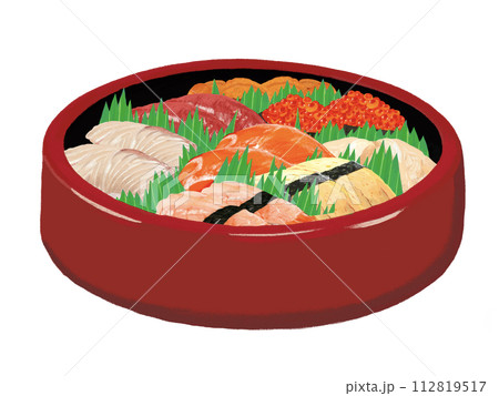 赤い寿司桶 エビの絵柄付き 塩徳屋 寿司桶 赤 エビの絵柄 9