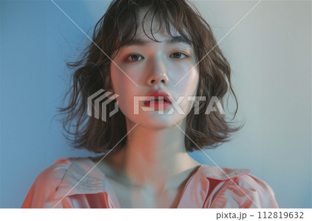 美しい顔の日本人女性 カラーフィルター スタジオ照明 美しい顔の日本人女性 カラーフィルター スタジオ照明 112819632