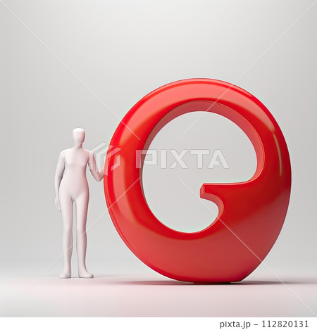 AI-generated content. 3d person is posing with red question mark 112820131