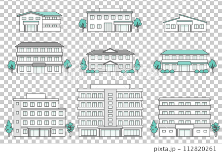 Nursing facility building illustration set 112820261