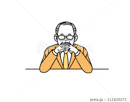 手を組んで待機する中年会社員の男性のイラスト 手を組んで待機する中年会社員の男性のイラスト 112820271