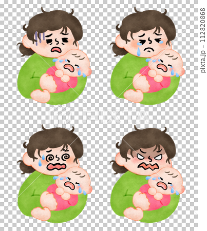 Mother holding a crying baby hand-drawn illustration material set Mother holding a crying baby hand-drawn illustration material set 112820868