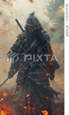 炎に包まれた古の侍の怪物 戦に敗れた亡霊が襲ってくる 炎に包まれた古の侍の怪物 戦に敗れた亡霊が襲ってくる 112821529