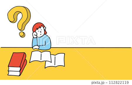 勉強しながら疑問を持つ女性のイラストフレーム 112822119