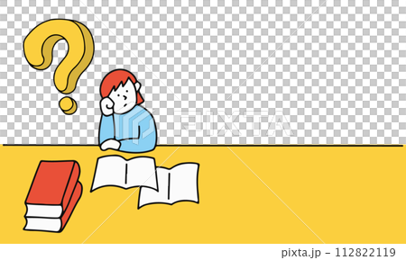 勉強しながら疑問を持つ女性のイラストフレーム 112822119
