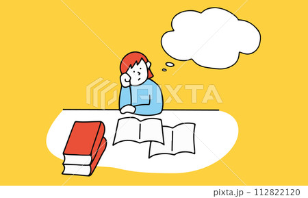 勉強しながら疑問を持つ女性のイラスト 勉強しながら疑問を持つ女性のイラスト 112822120