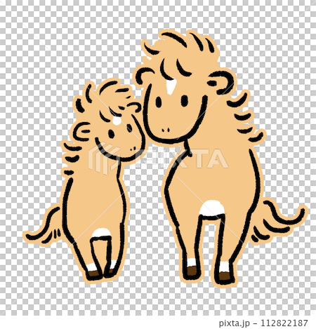 可愛的馬父母和孩子的插圖 可愛的馬父母和孩子的插圖 112822187