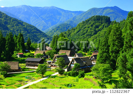 【富山県】新緑の五箇山相倉合掌集落の眺望 【富山県】新緑の五箇山相倉合掌集落の眺望 112822367