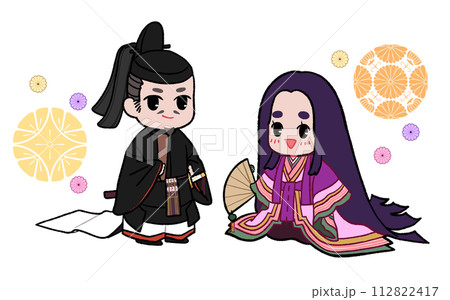 藤原道長と紫式部をイメージしたイラスト 112822417