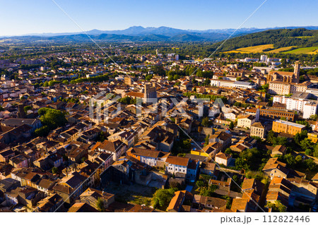 Aerial view of Pamiers town on summer day, Occitanie 112822446