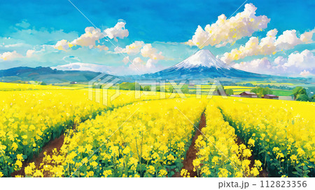 菜の花畑のイラスト 菜の花畑のイラスト 112823356