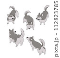 犬 シンプルで可愛いシベリアンハスキーのイラストセット 112823785