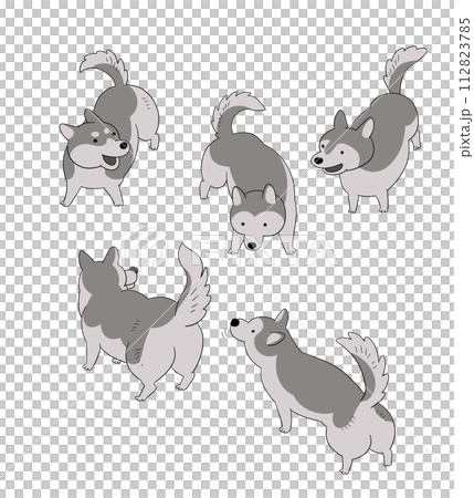 犬 シンプルで可愛いシベリアンハスキーのイラストセット 犬 シンプルで可愛いシベリアンハスキーのイラストセット 112823785