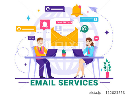 Email Service Vector Illustration with File Correspondence Delivery, Electronic Mail Message and Business Marketing in Flat Cartoon Background 112823858