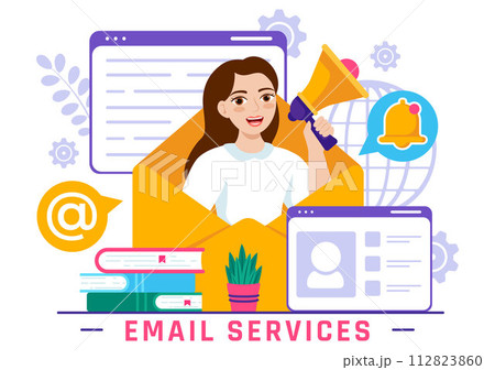 Email Service Vector Illustration with File Correspondence Delivery, Electronic Mail Message and Business Marketing in Flat Cartoon Background Email Service Vector Illustration with File Correspondence Delivery, Electronic Mail Message and Business Marketing in Flat Cartoon Background 112823860