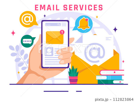 Email Service Vector Illustration with File Correspondence Delivery, Electronic Mail Message and Business Marketing in Flat Cartoon Background Email Service Vector Illustration with File Correspondence Delivery, Electronic Mail Message and Business Marketing in Flat Cartoon Background 112823864