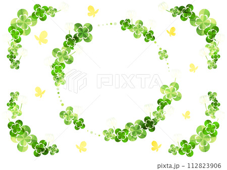 クローバー、白詰草、フレーム、セット、かわいい、イラスト、春 クローバー、白詰草、フレーム、セット、かわいい、イラスト、春 112823906