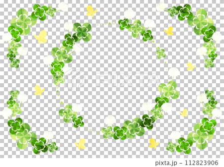 クローバー、白詰草、フレーム、セット、かわいい、イラスト、春 クローバー、白詰草、フレーム、セット、かわいい、イラスト、春 112823906