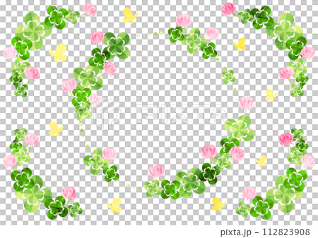 clover, red grass, frame, set, cute, illustration, spring 112823908