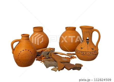 clay jugs isolated on white background 112824509
