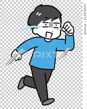 一名身著便衣的年輕男子一邊哭泣一邊拼命奔跑(全身) 一名身著便衣的年輕男子一邊哭泣一邊拼命奔跑(全身) 112824925