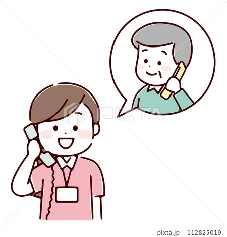 訪問看護師へ相談しているシニア男性 訪問看護師へ相談しているシニア男性 112825019