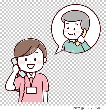 訪問看護師へ相談しているシニア男性 訪問看護師へ相談しているシニア男性 112825019