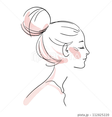Beautiful vector line art, beautiful portrait of a girl in profile. Beautiful vector line art, beautiful portrait of a girl in profile. 112825220