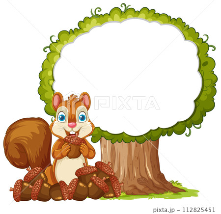 Cheerful Squirrel with Blank Nature Banner 112825451