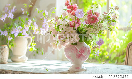 Spring flowers in vintage vase, beautiful floral arrangement, home decor, wedding and florist design Spring flowers in vintage vase, beautiful floral arrangement, home decor, wedding and florist design 112825876