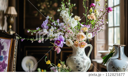 Spring flowers in vintage vase, beautiful floral arrangement, home decor, wedding and florist design Spring flowers in vintage vase, beautiful floral arrangement, home decor, wedding and florist design 112825877