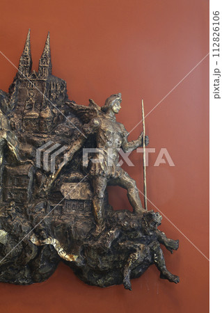 Saint Michael, bass relief in Chapel of Saint Dismas in Zagreb, Croatia Saint Michael, bass relief in Chapel of Saint Dismas in Zagreb, Croatia 112826106