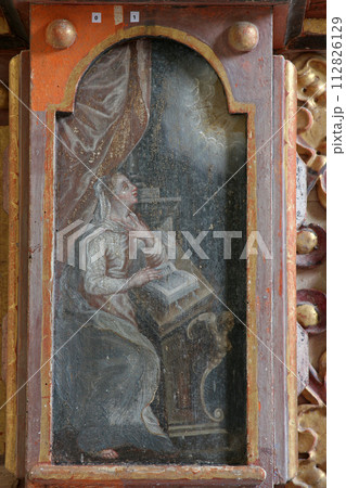 Annunciation of the Virgin Mary, altarpiece on the main altar in the chapel of St. Wolfgang in Vukovoj, Croatia Annunciation of the Virgin Mary, altarpiece on the main altar in the chapel of St. Wolfgang in Vukovoj, Croatia 112826129