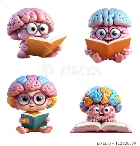 3d rendering of a cute little boy reading a book set isolated on white background. Generative AI 112826374