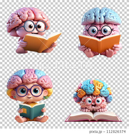 3d rendering of a cute little boy reading a book set isolated on white background. Generative AI 112826374