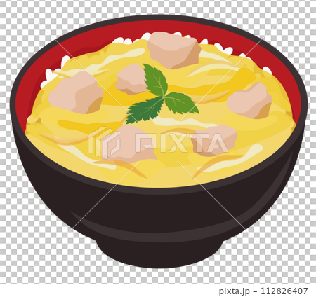 【ベクター】とろとろの卵とジューシーな鶏肉が美味しそうな定番親子丼のイラスト（単品） 112826407
