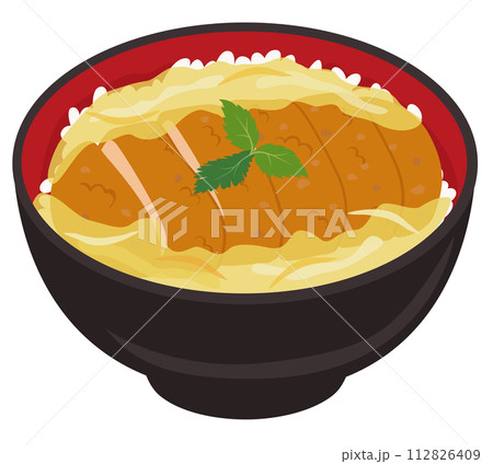 【ベクター】とろとろ卵が美味しそうな定番カツ丼のイラスト（単品パーツ） 112826409