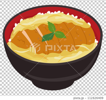【ベクター】とろとろ卵が美味しそうな定番カツ丼のイラスト（単品パーツ） 112826409