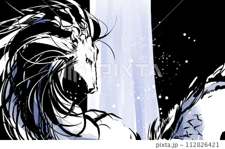 手描きのかっこいい龍のイラスト 112826421