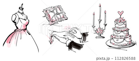 指輪交換  ウエディングドレス　トルソー　ウエディングケーキ　リングピロー　キャンドル 112826588