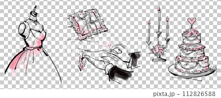 指輪交換  ウエディングドレス　トルソー　ウエディングケーキ　リングピロー　キャンドル 112826588