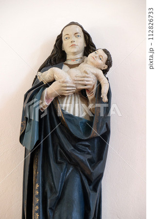 Virgin Mary with baby Jesus, statue in the Church of Visitation of the Virgin Mary in Sisak, Croatia Virgin Mary with baby Jesus, statue in the Church of Visitation of the Virgin Mary in Sisak, Croatia 112826733