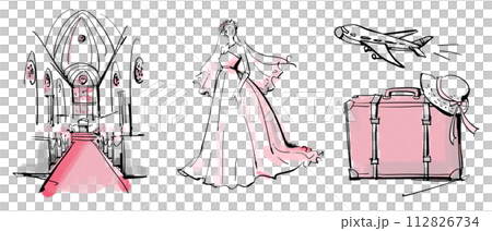 教会 ウェディングドレス 麦わら帽子 スーツケース キャリーバッグ 飛行機 旅 新婚旅行 教会 ウェディングドレス 麦わら帽子 スーツケース キャリーバッグ 飛行機 旅 新婚旅行 112826734