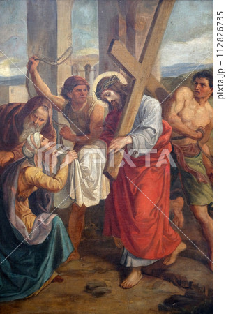 6th Stations of the Cross, Veronica wipes the face of Jesus, Church of Visitation of the Virgin Mary in Sisak, Croatia 112826735
