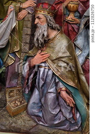 Melchior biblical Magi, Adoration of the Magi, Nativity Scene, altarpiece in the church of Saint Matthew in Stitar, Croatia 112826750