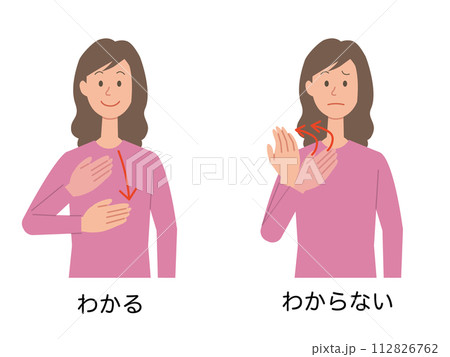 わかる・わからないの手話をする女性のイラスト 112826762
